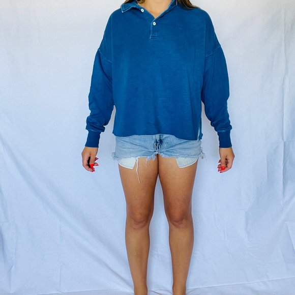 Urban Outfitters Ladies Pullover Blue Fleece 1/4 Button Sweatshirt Adult Medium - Picture 1 of 4